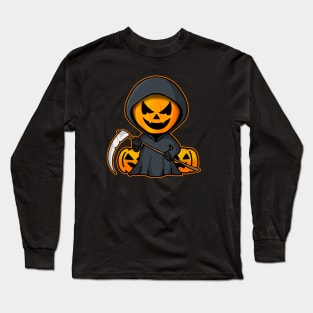 Pumpkin Halloween Grim Reaper Long Sleeve T-Shirt